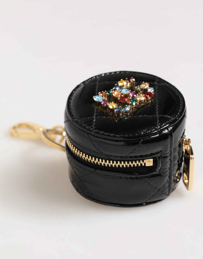 Dolce & Gabbana Black Lamb Leather DG Crystal Logo Round Coin Purse Wallet