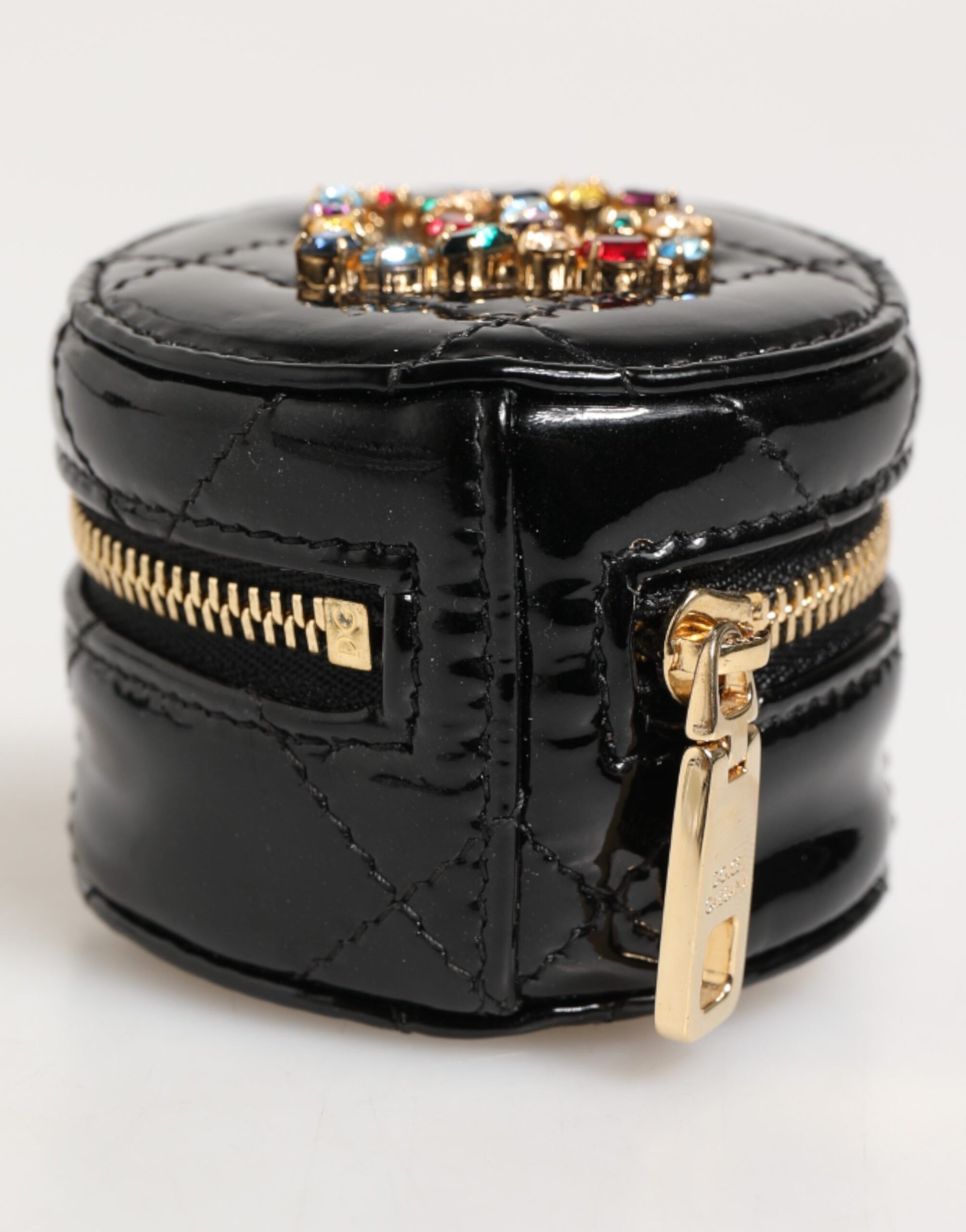 Dolce & Gabbana Black Lamb Leather DG Crystal Logo Round Coin Purse Wallet - from Dolce & Gabbana