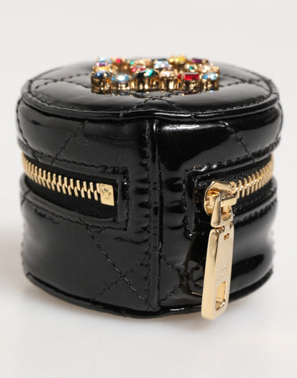 Dolce & Gabbana Black Lamb Leather DG Crystal Logo Round Coin Purse Wallet - from Dolce & Gabbana