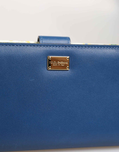 Dolce & Gabbana Blue Leather Continental Tile Print Zip Card Holder Purse Wallet by Dolce & Gabbana