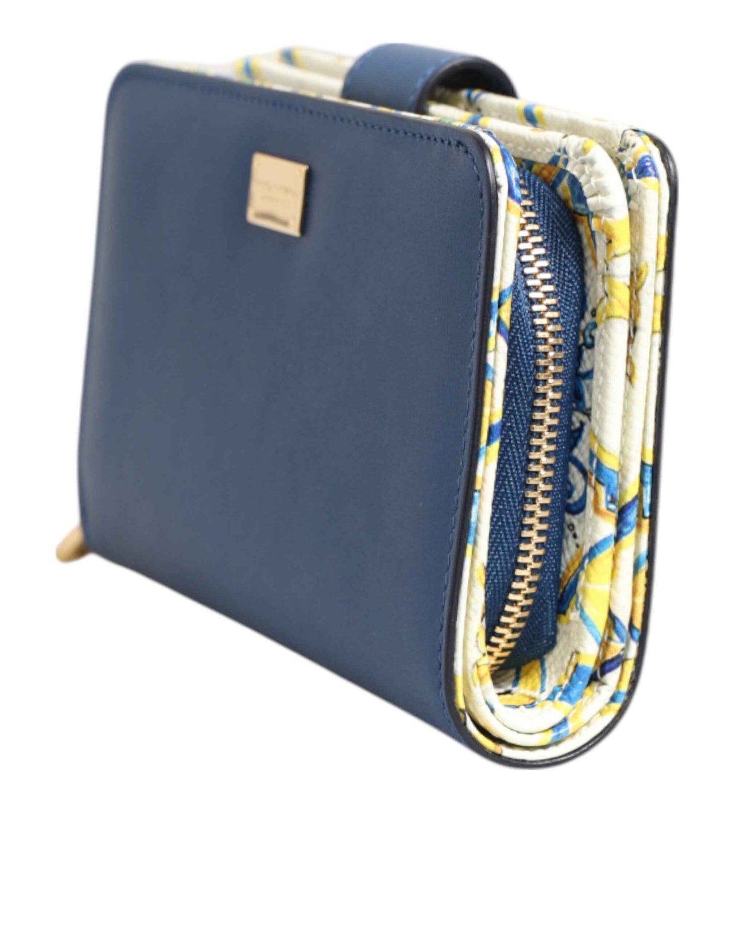 Dolce & Gabbana Blue Leather Continental Tile Print Zip Card Holder Purse Wallet by Dolce & Gabbana