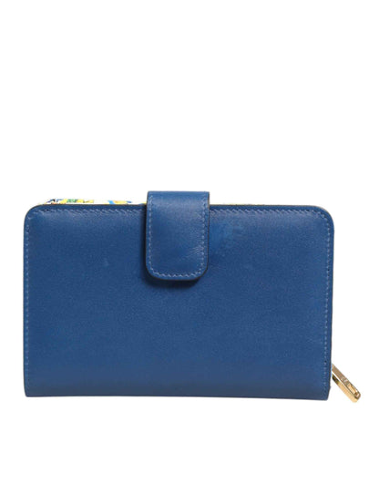 Dolce & Gabbana Blue Leather Continental Tile Print Zip Card Holder Purse Wallet by Dolce & Gabbana
