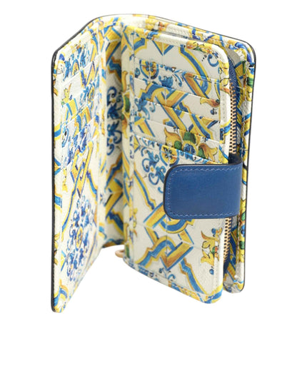 Dolce & Gabbana Blue Leather Continental Tile Print Zip Card Holder Purse Wallet by Dolce & Gabbana