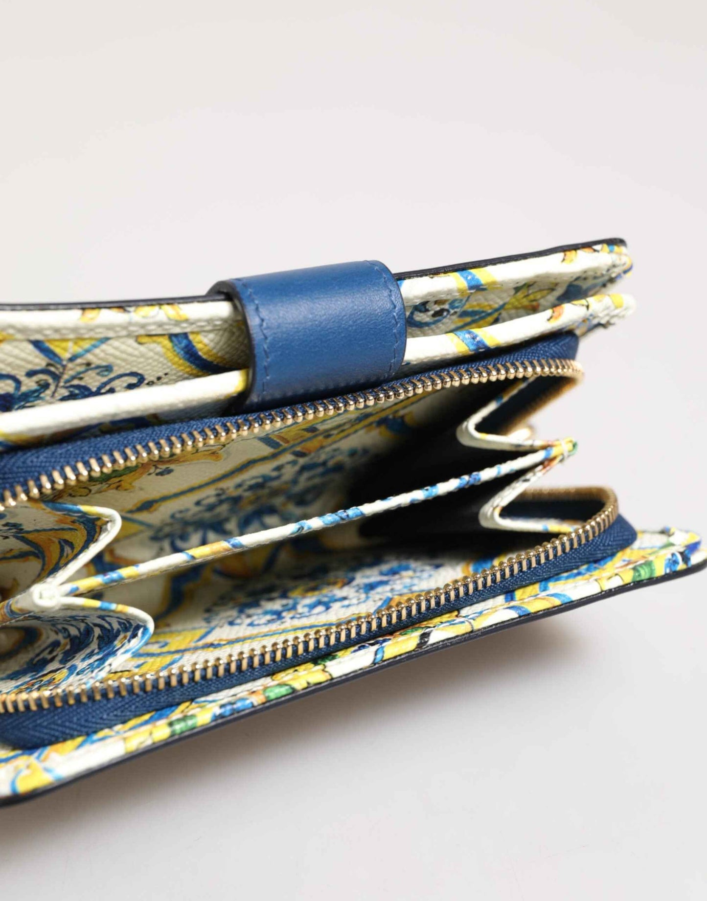 Dolce & Gabbana Blue Leather Continental Tile Print Zip Card Holder Purse Wallet by Dolce & Gabbana