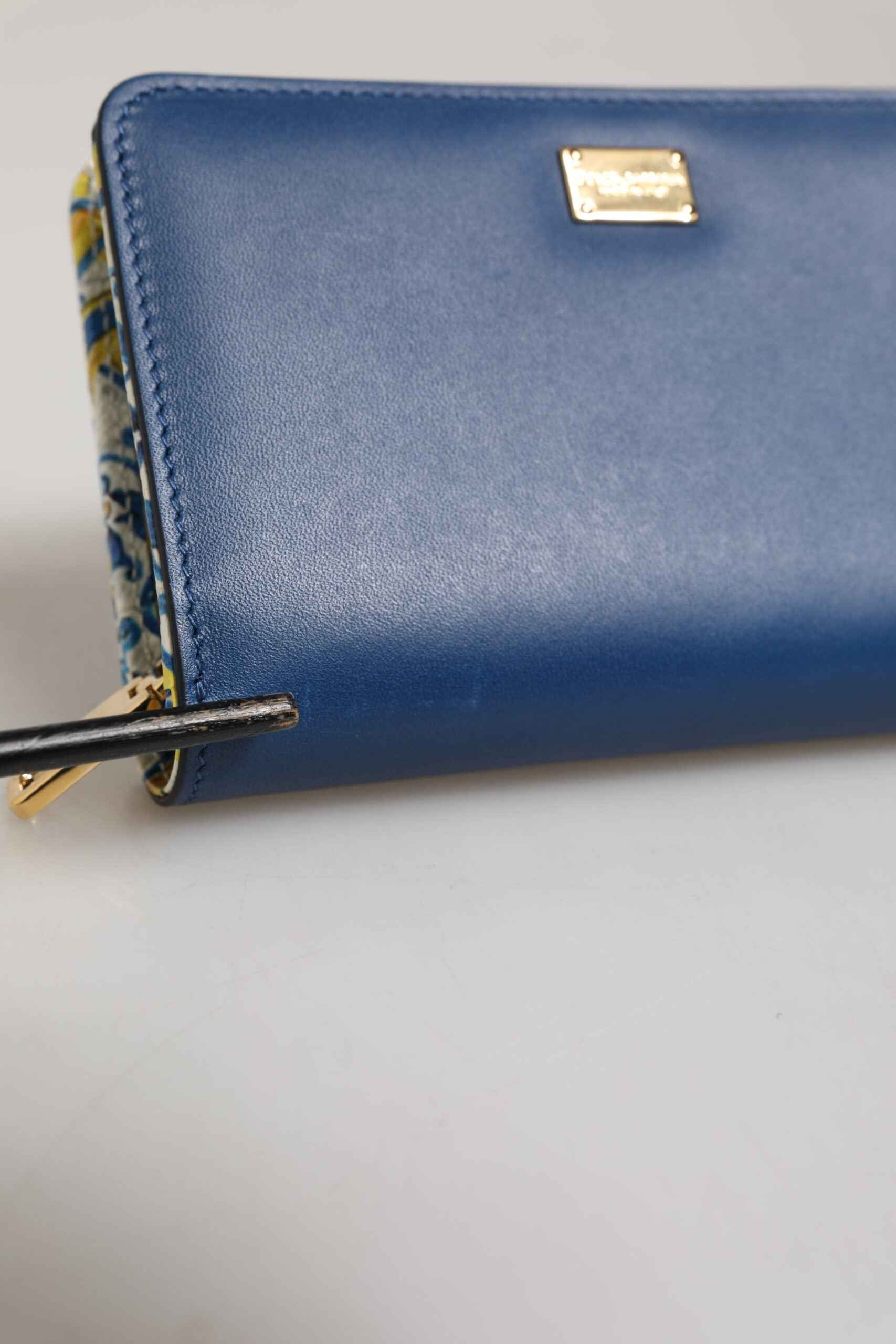 Dolce & Gabbana Blue Leather Continental Tile Print Zip Card Holder Purse Wallet by Dolce & Gabbana