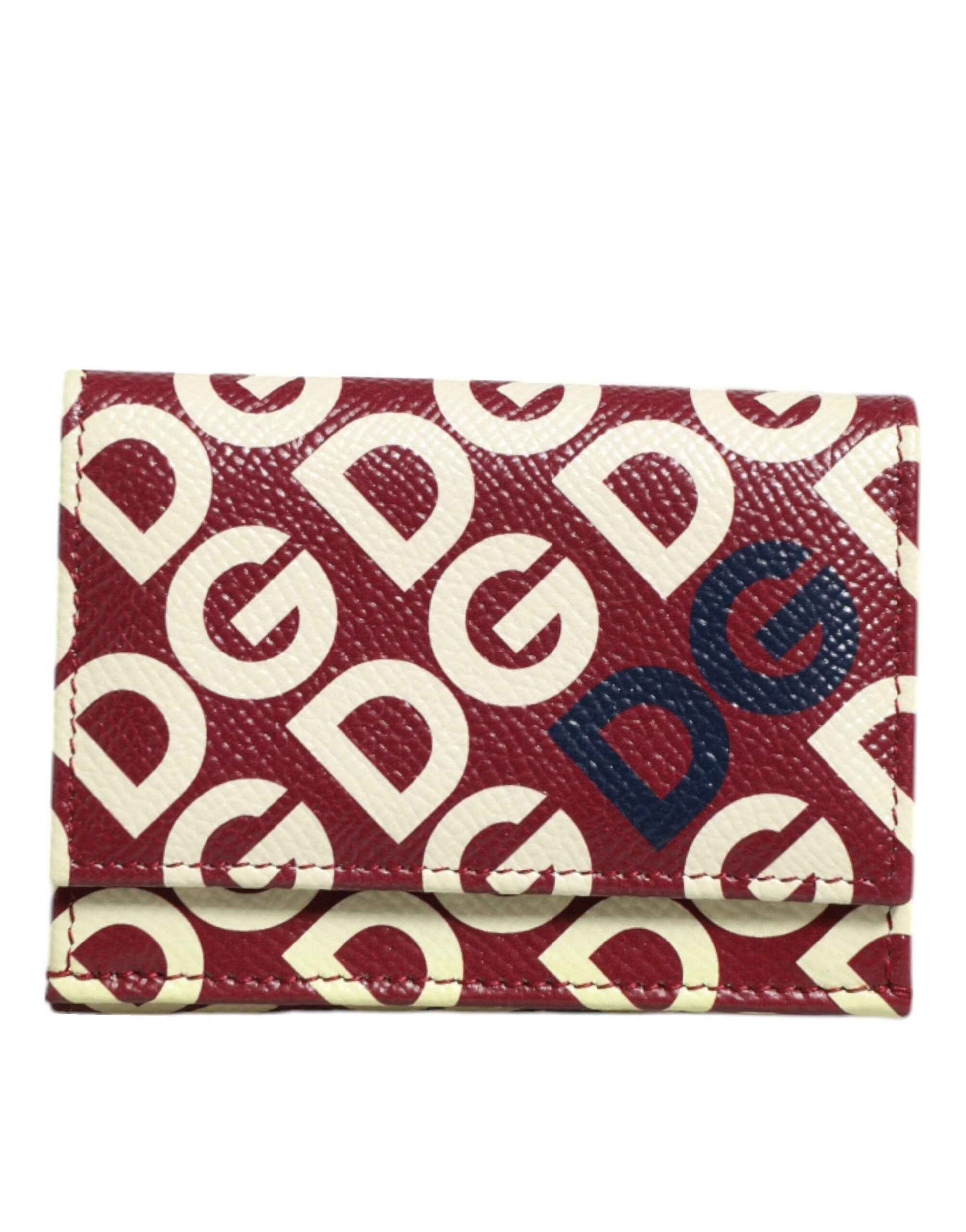 Dolce & Gabbana Burgundy Logo Print Calf Leather French Flap Card Holder Wallet by Dolce & Gabbana