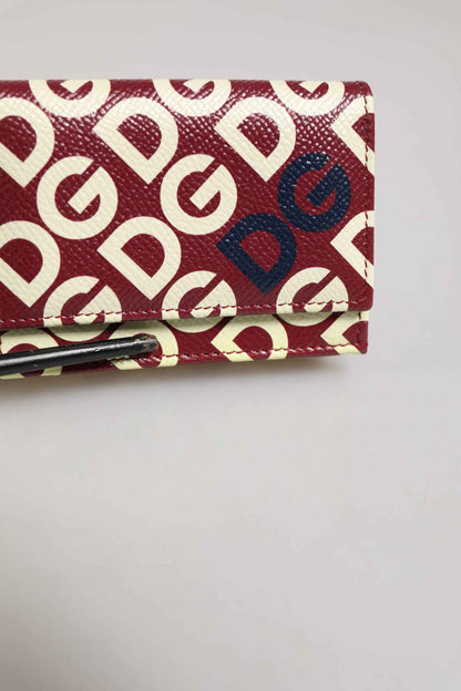 Dolce & Gabbana Burgundy Logo Print Calf Leather French Flap Card Holder Wallet by Dolce & Gabbana