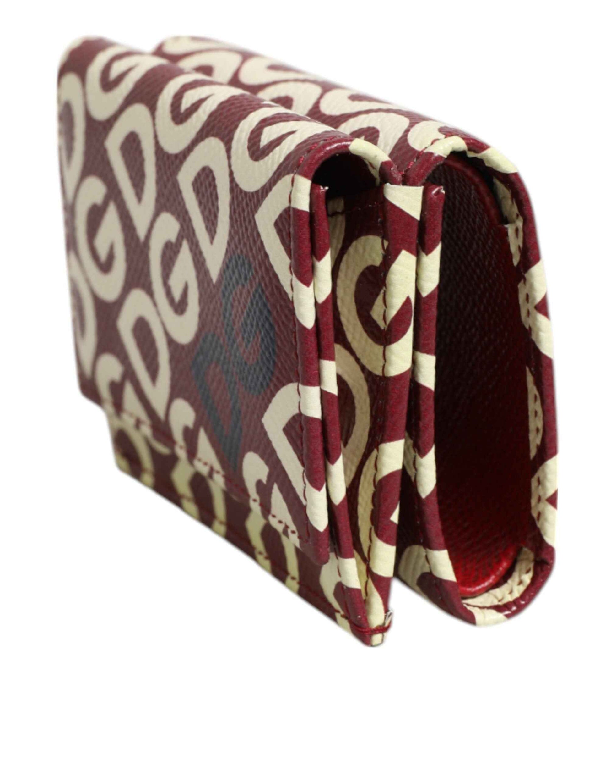 Dolce & Gabbana Burgundy Logo Print Calf Leather French Flap Card Holder Wallet by Dolce & Gabbana