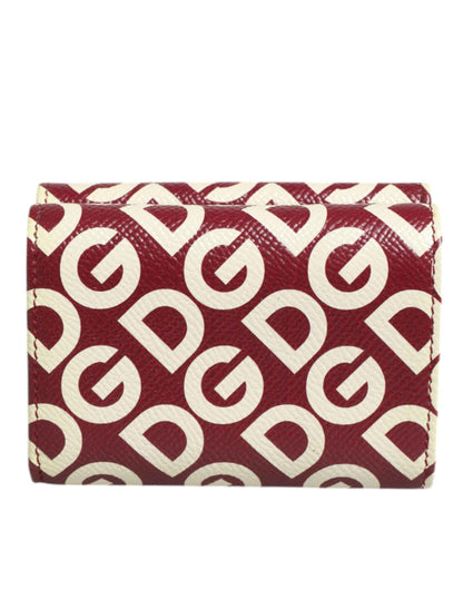 Dolce & Gabbana Burgundy Logo Print Calf Leather French Flap Card Holder Wallet by Dolce & Gabbana
