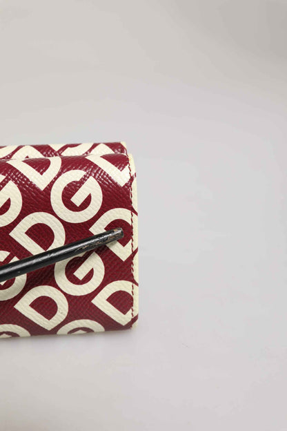 Dolce & Gabbana Burgundy Logo Print Calf Leather French Flap Card Holder Wallet by Dolce & Gabbana