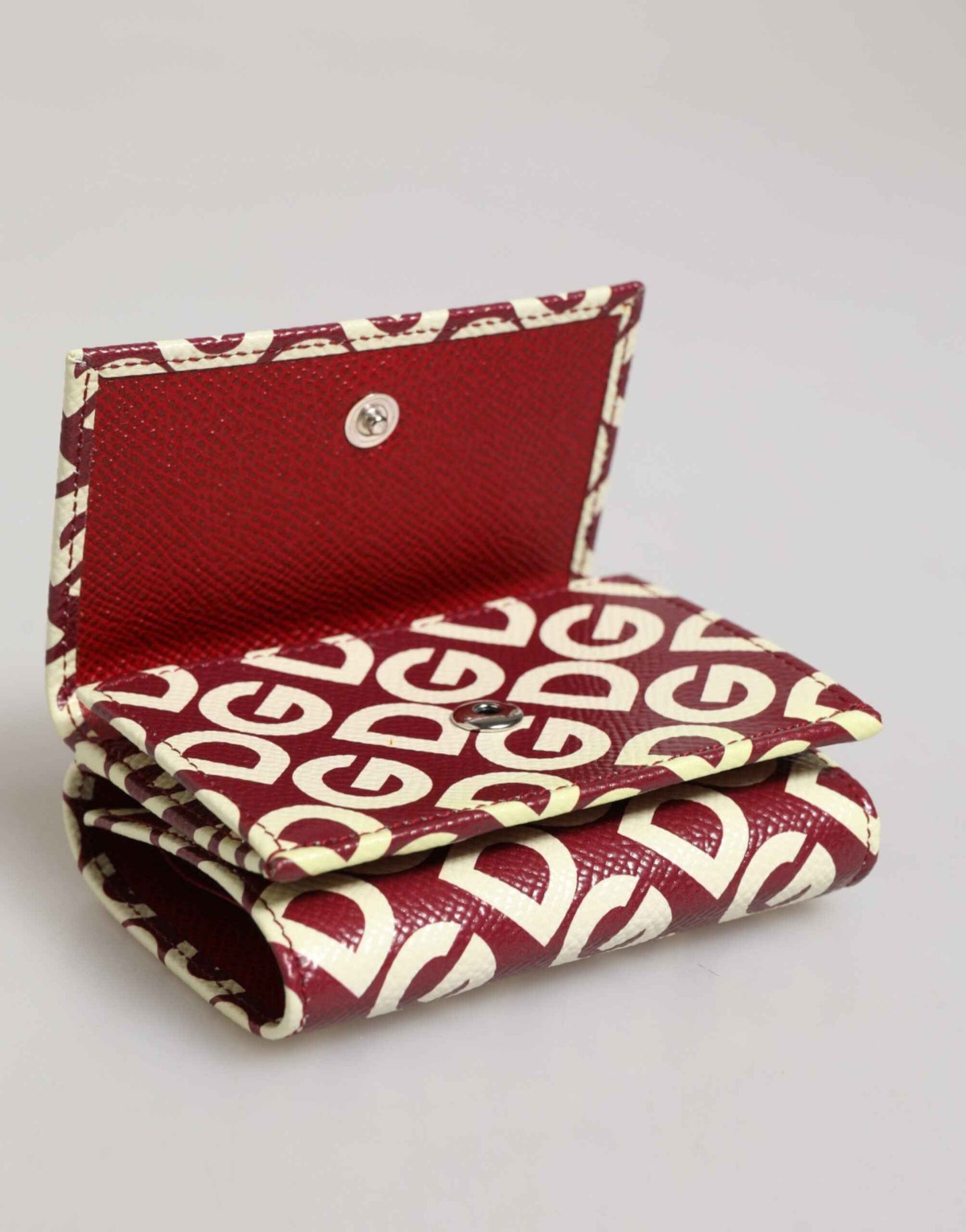 Dolce & Gabbana Burgundy Logo Print Calf Leather French Flap Card Holder Wallet by Dolce & Gabbana