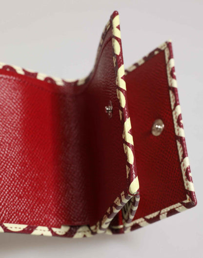 Dolce & Gabbana Burgundy Logo Print Calf Leather French Flap Card Holder Wallet by Dolce & Gabbana
