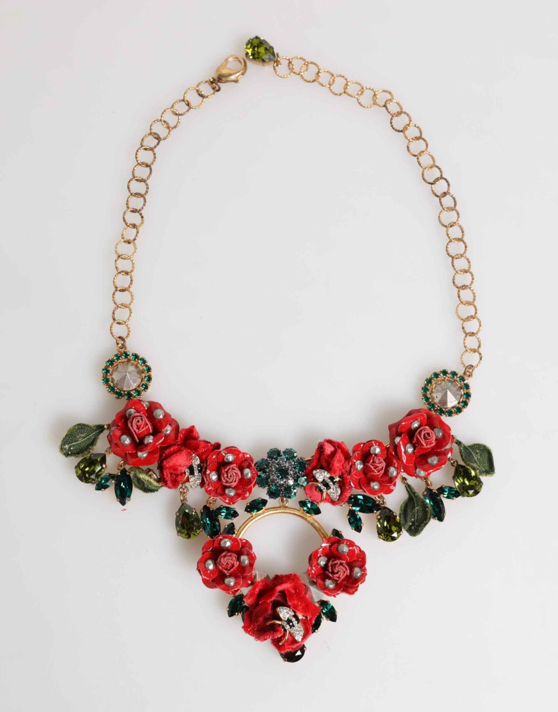 Dolce & Gabbana Red Rose Floral Crystal Embellished Statement Jewelry Necklace by Dolce & Gabbana