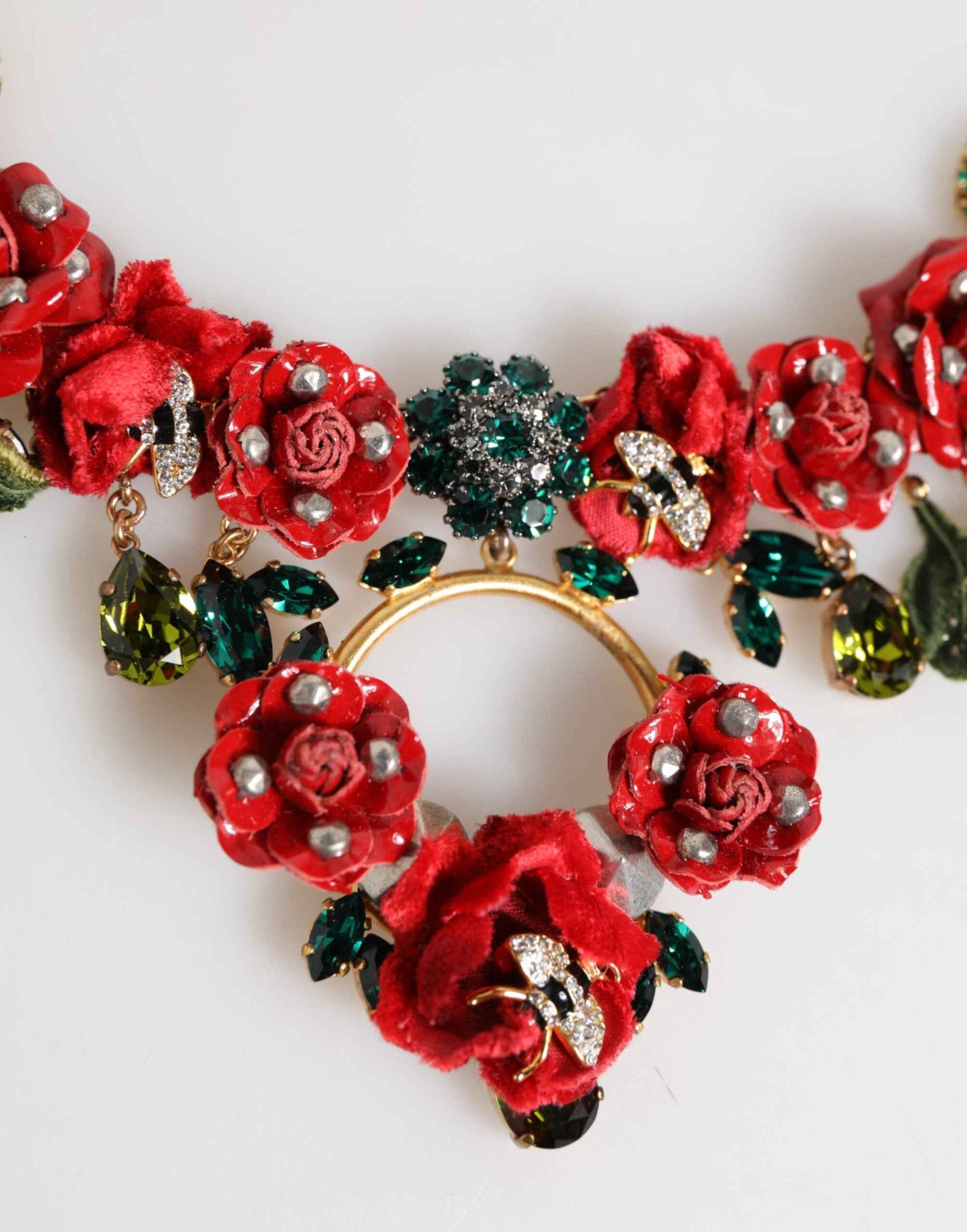 Dolce & Gabbana Red Rose Floral Crystal Embellished Statement Jewelry Necklace by Dolce & Gabbana