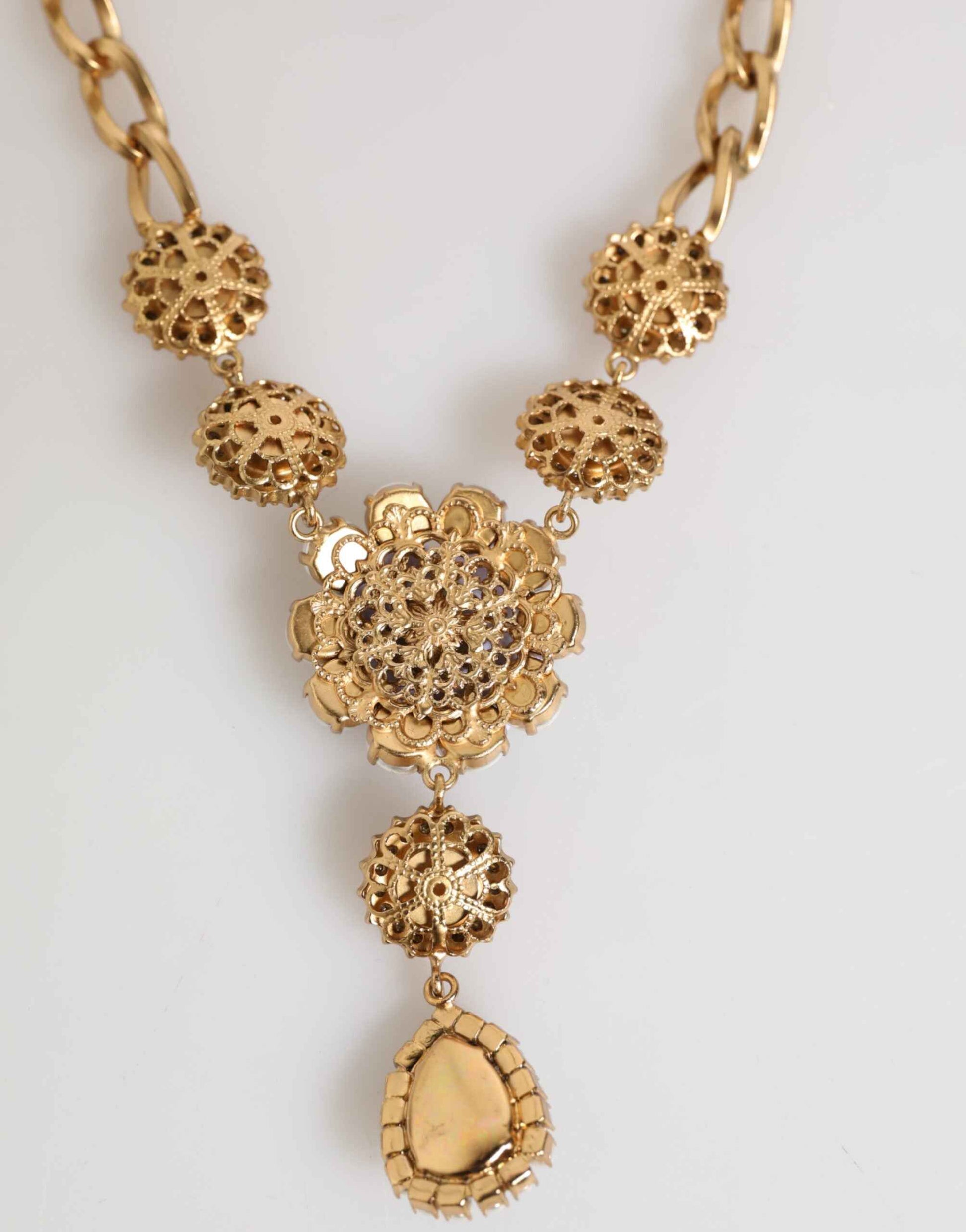 Dolce & Gabbana Gold Brass Crystal Pearl Purple Floral Pendant Jewelry Necklace by Dolce & Gabbana