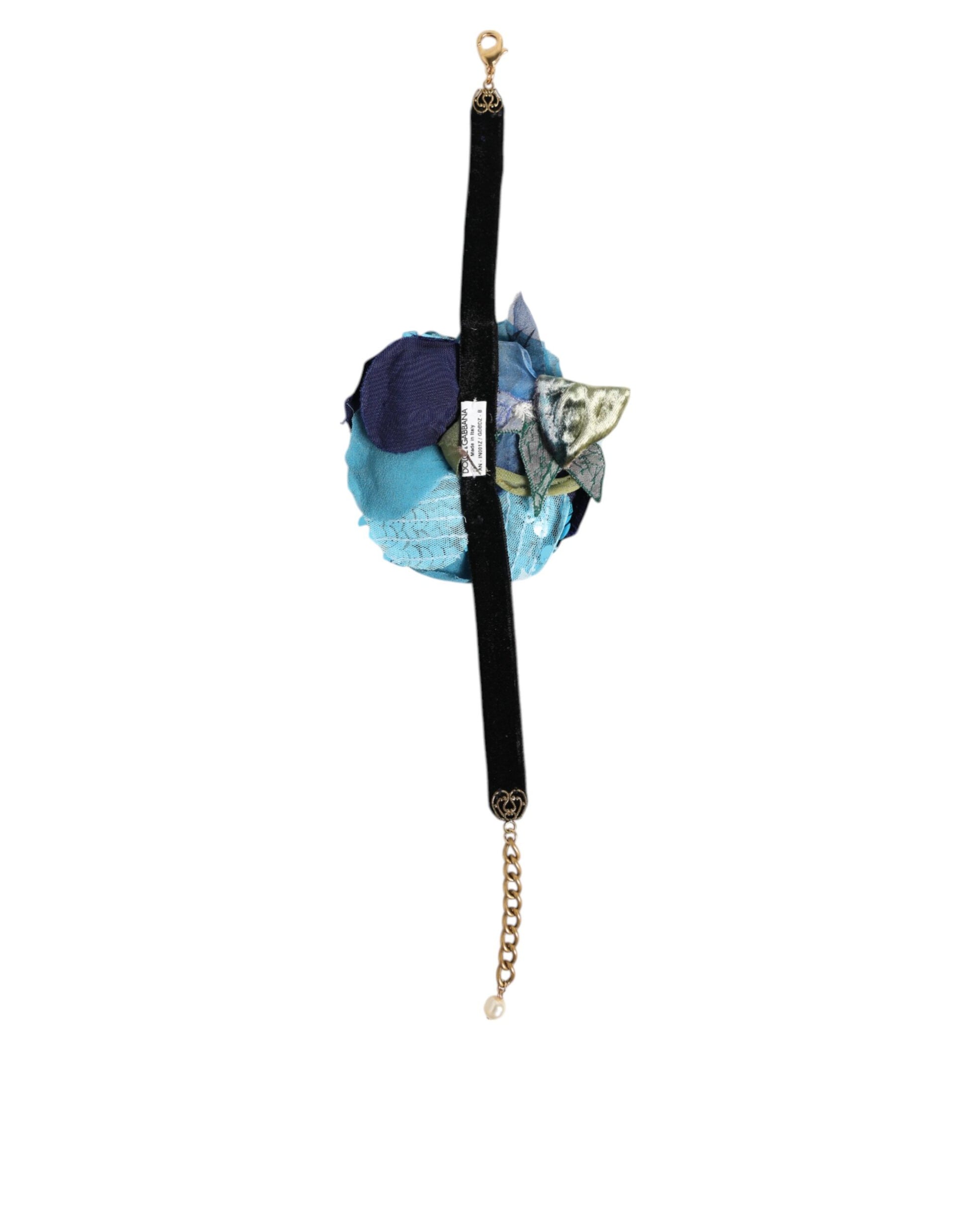 Dolce & Gabbana Blue Floral Appliqué Velvet Choker Crystal Beads Necklace - from Dolce & Gabbana