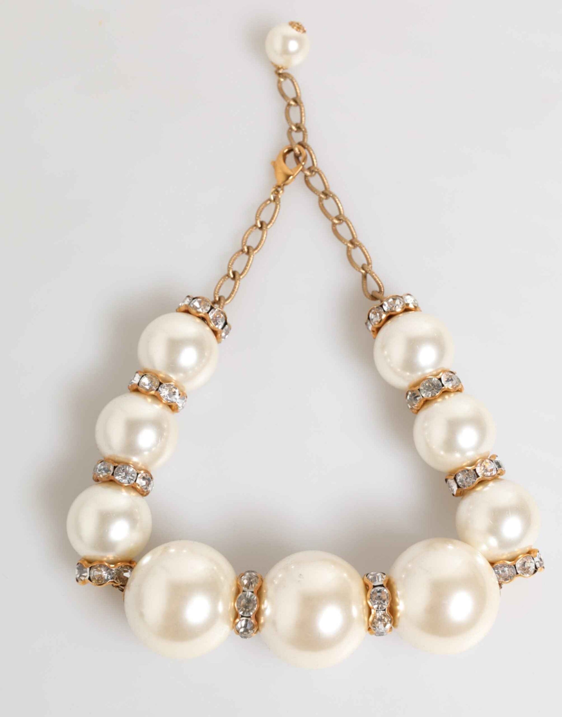 Dolce & Gabbana Gold Brass Faux Pearl Crystal Statement Luxury Jewelry Necklace by Dolce & Gabbana