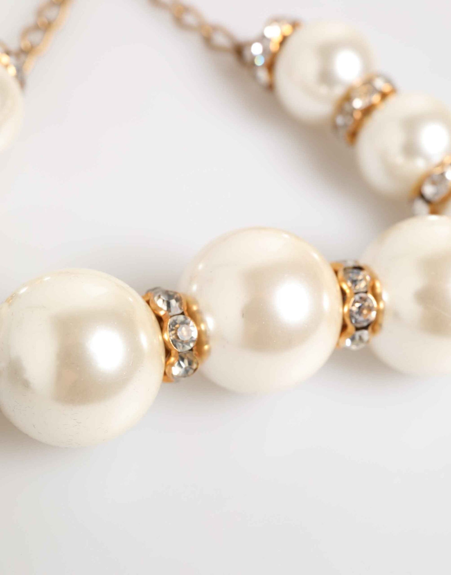 Dolce & Gabbana Gold Brass Faux Pearl Crystal Statement Luxury Jewelry Necklace by Dolce & Gabbana