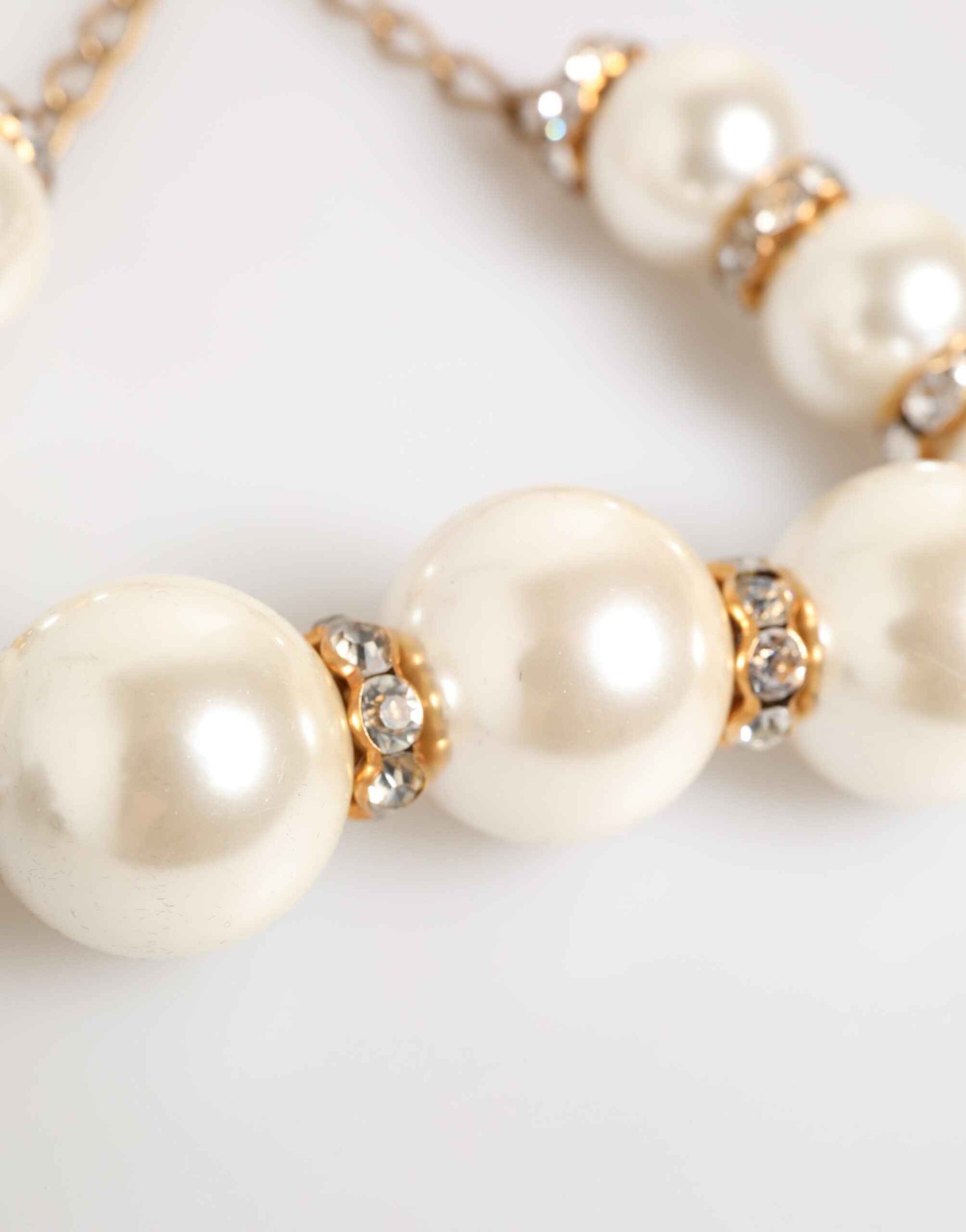 Dolce & Gabbana Gold Brass Faux Pearl Crystal Statement Luxury Jewelry Necklace by Dolce & Gabbana