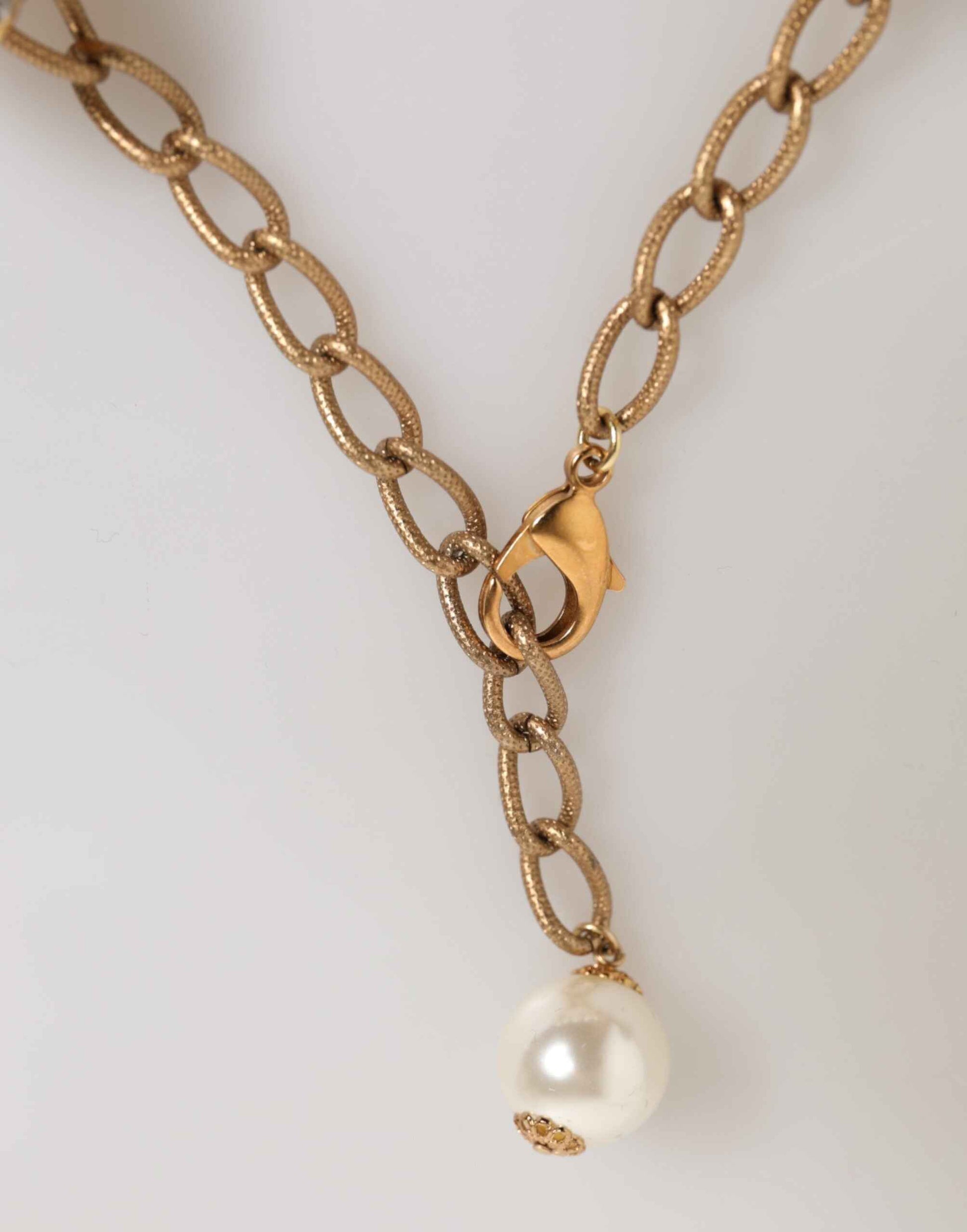 Dolce & Gabbana Gold Brass Faux Pearl Crystal Statement Luxury Jewelry Necklace by Dolce & Gabbana