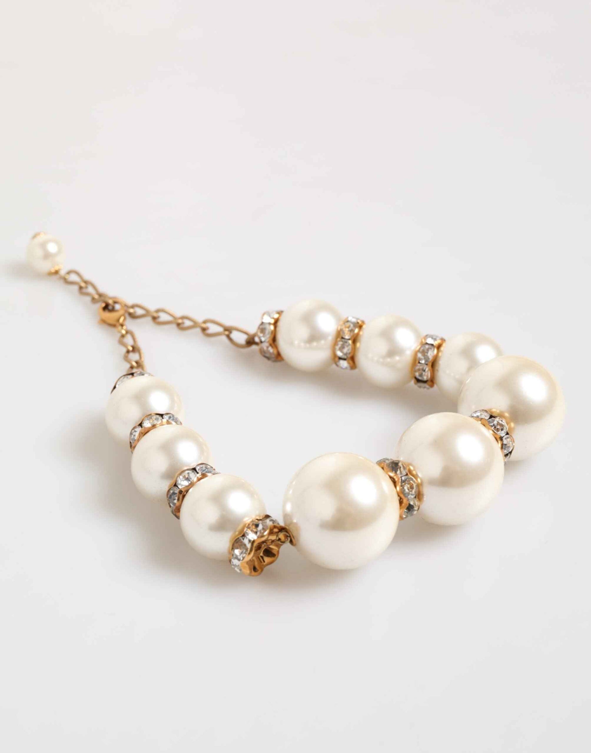 Dolce & Gabbana Gold Brass Faux Pearl Crystal Statement Luxury Jewelry Necklace by Dolce & Gabbana