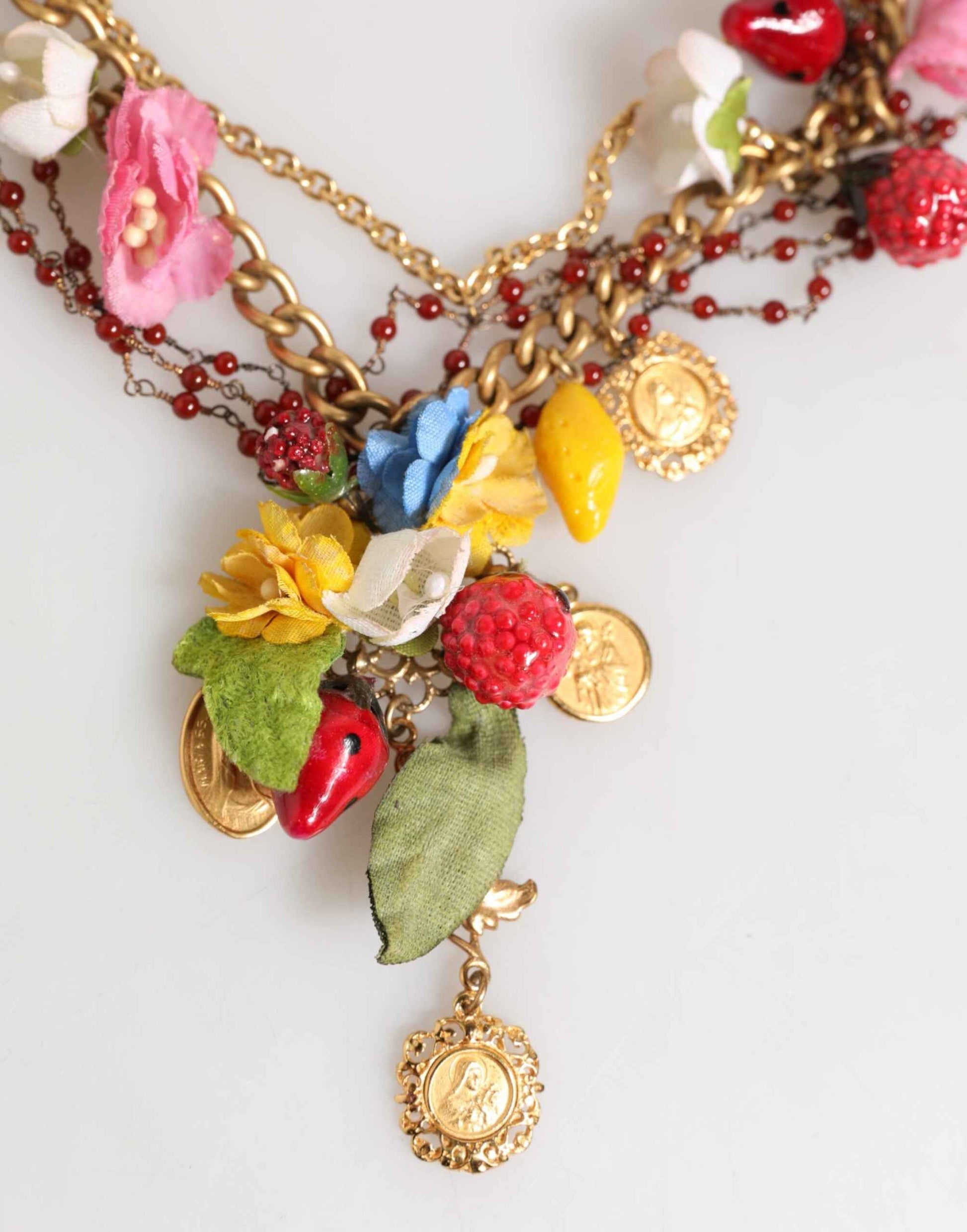Dolce & Gabbana Estate Multicolor Floral Fruit Gold Chain Statement Necklace by Dolce & Gabbana