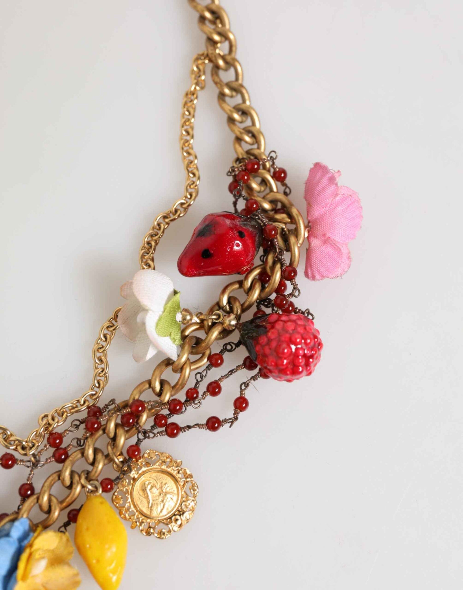 Dolce & Gabbana Estate Multicolor Floral Fruit Gold Chain Statement Necklace by Dolce & Gabbana