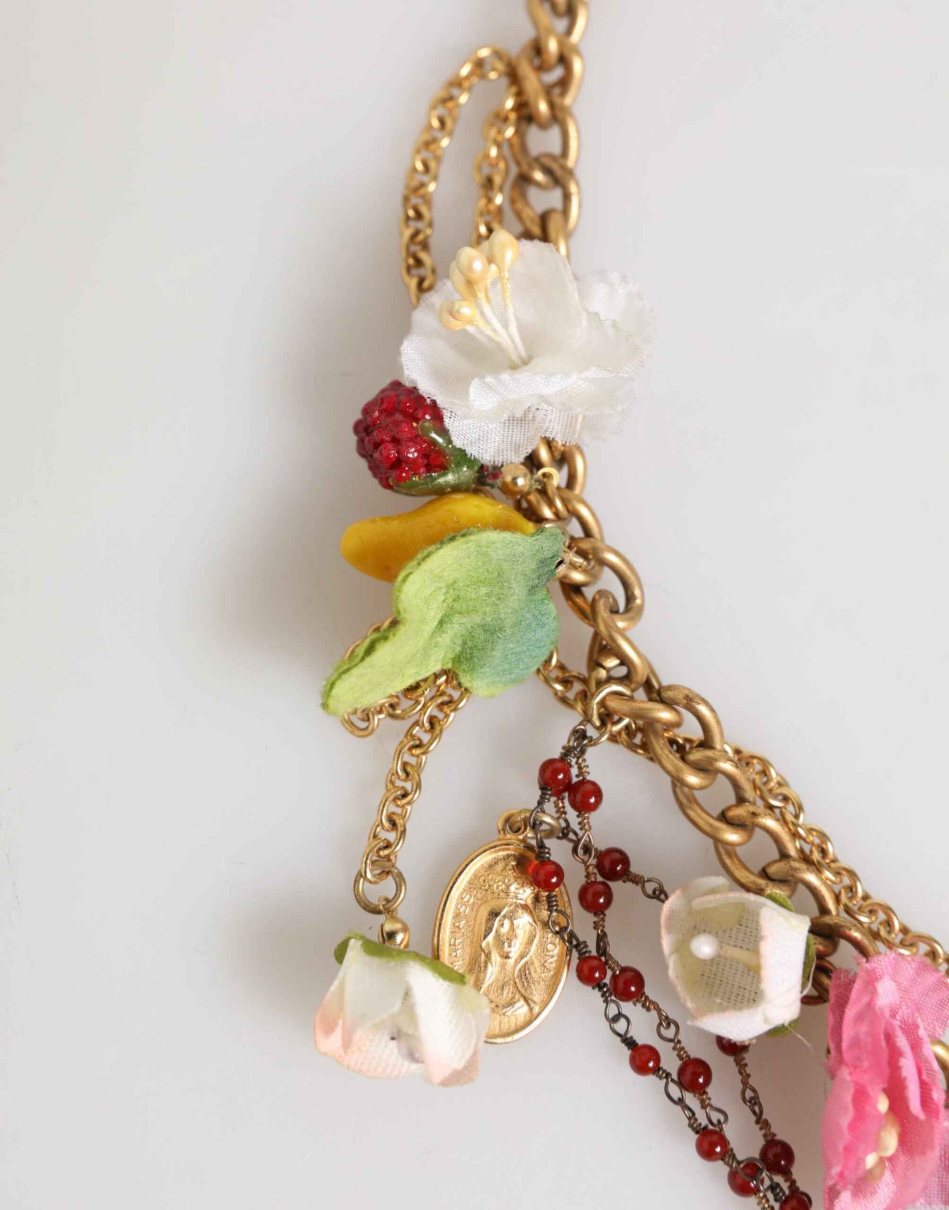 Dolce & Gabbana Estate Multicolor Floral Fruit Gold Chain Statement Necklace by Dolce & Gabbana