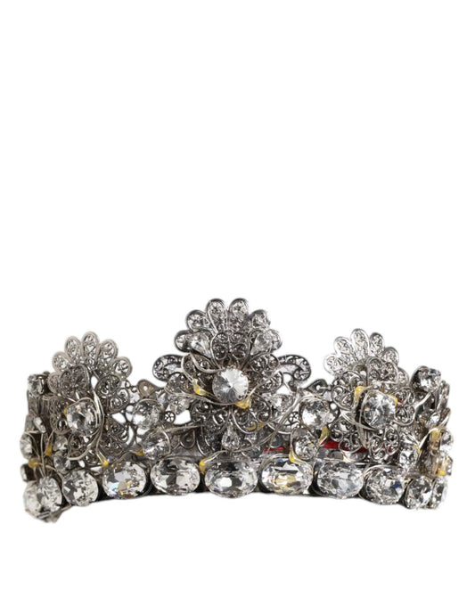Dolce & Gabbana LED Crystal Embellished Silver Floral Filigree Crown Tiara by Dolce & Gabbana