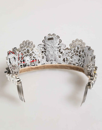 Dolce & Gabbana LED Crystal Embellished Silver Floral Filigree Crown Tiara by Dolce & Gabbana