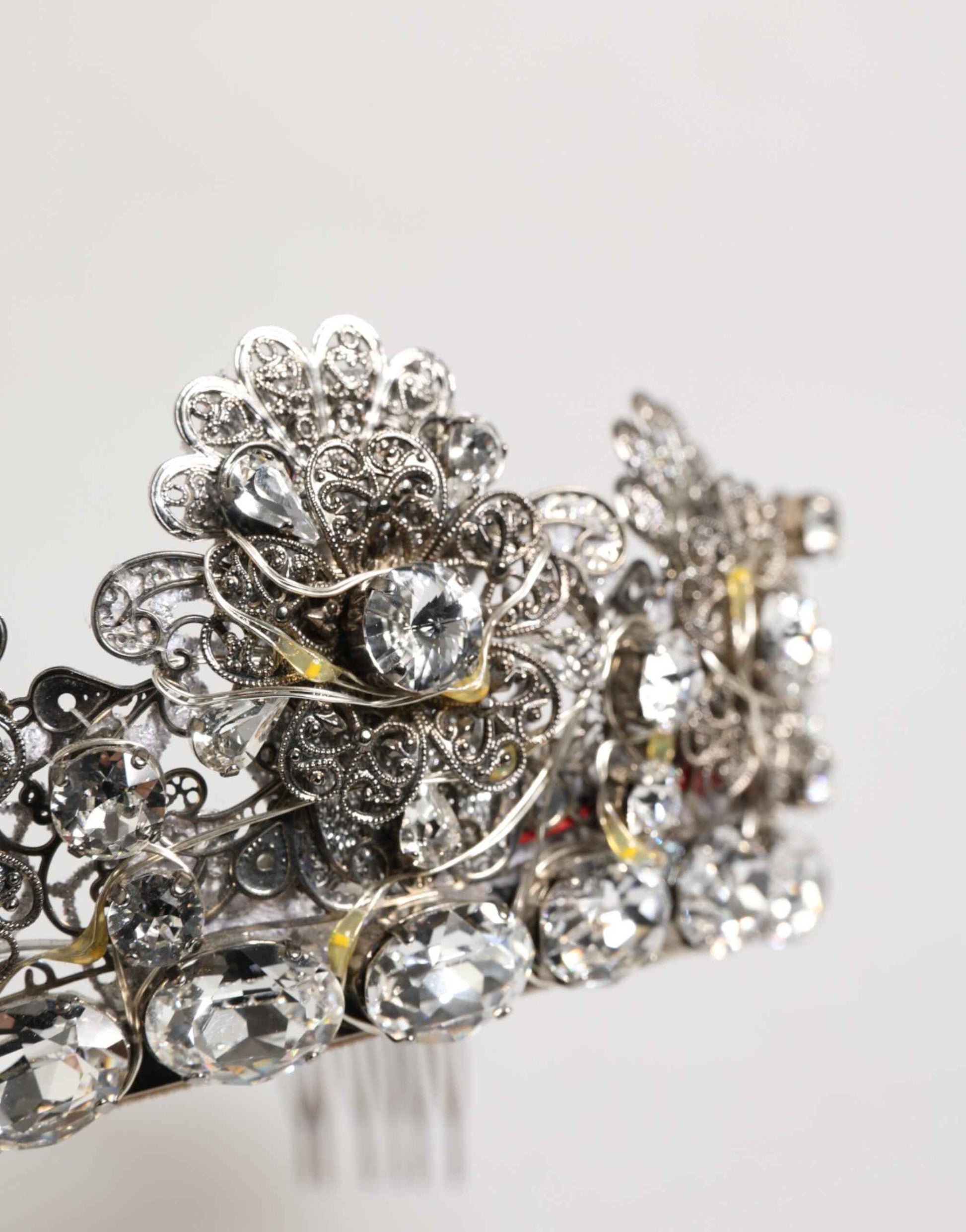 Dolce & Gabbana LED Crystal Embellished Silver Floral Filigree Crown Tiara by Dolce & Gabbana