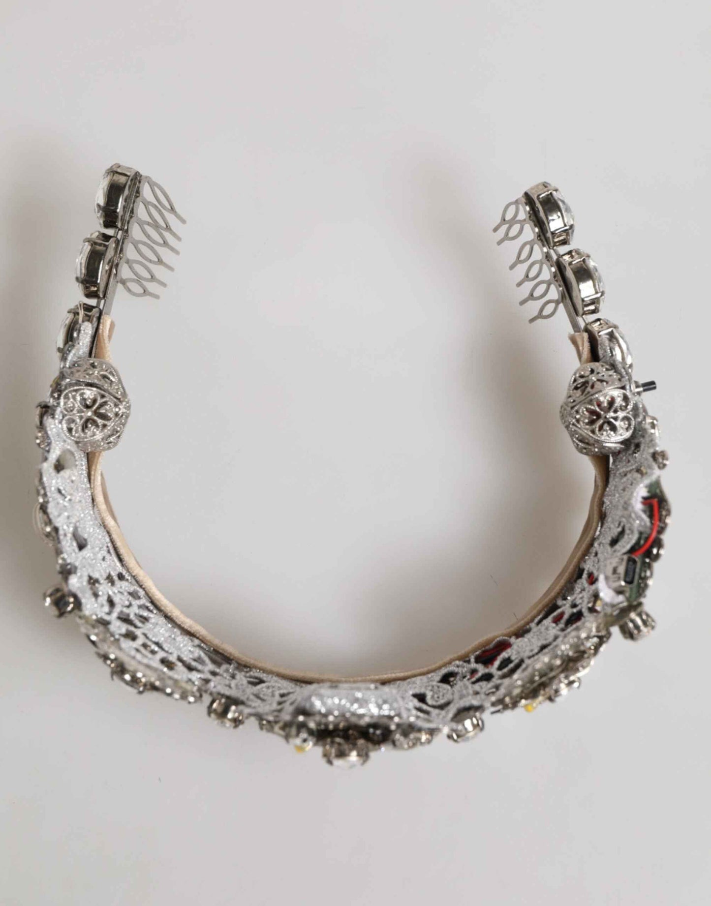 Dolce & Gabbana LED Crystal Embellished Silver Floral Filigree Crown Tiara by Dolce & Gabbana