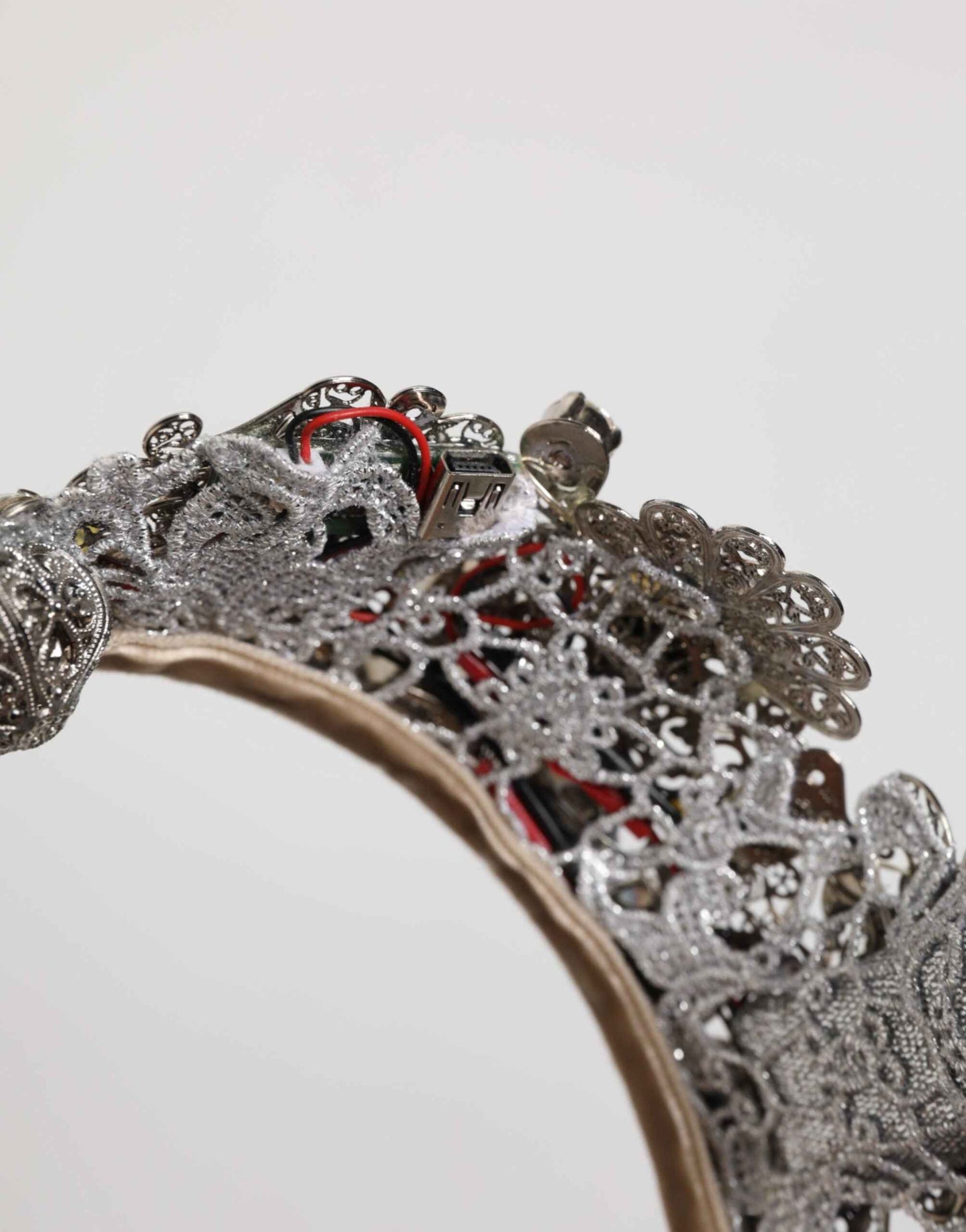 Dolce & Gabbana LED Crystal Embellished Silver Floral Filigree Crown Tiara by Dolce & Gabbana