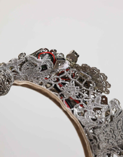 Dolce & Gabbana LED Crystal Embellished Silver Floral Filigree Crown Tiara by Dolce & Gabbana