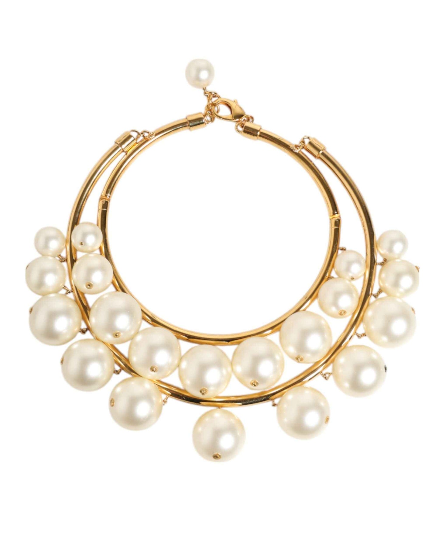 Dolce & Gabbana Gold Brass Faux Pearl Crystal Statement Luxury Jewelry Necklace by Dolce & Gabbana
