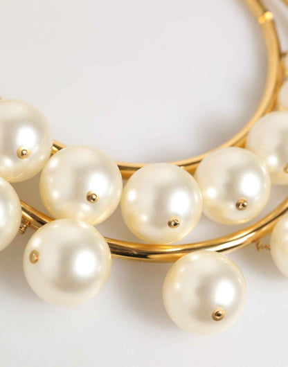 Dolce & Gabbana Gold Brass Faux Pearl Crystal Statement Luxury Jewelry Necklace by Dolce & Gabbana