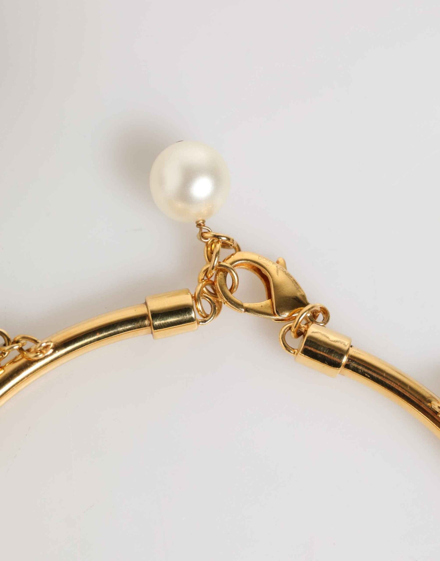 Dolce & Gabbana Gold Brass Faux Pearl Crystal Statement Luxury Jewelry Necklace by Dolce & Gabbana