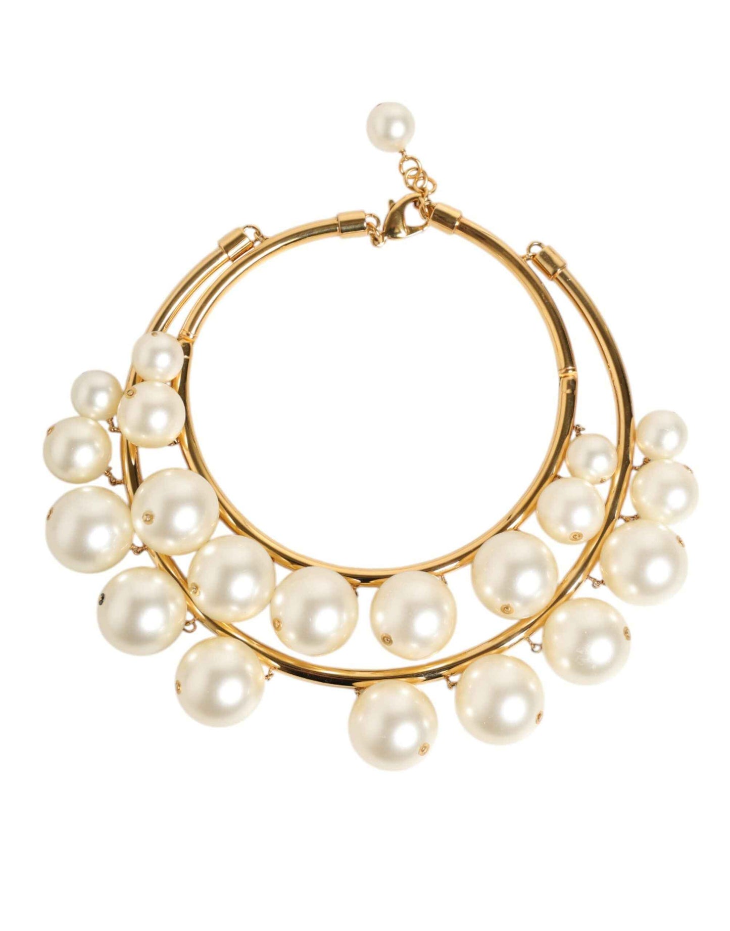 Dolce & Gabbana Gold Brass Faux Pearl Crystal Statement Luxury Jewelry Necklace by Dolce & Gabbana