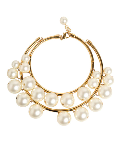 Dolce & Gabbana Gold Brass Faux Pearl Crystal Statement Luxury Jewelry Necklace by Dolce & Gabbana