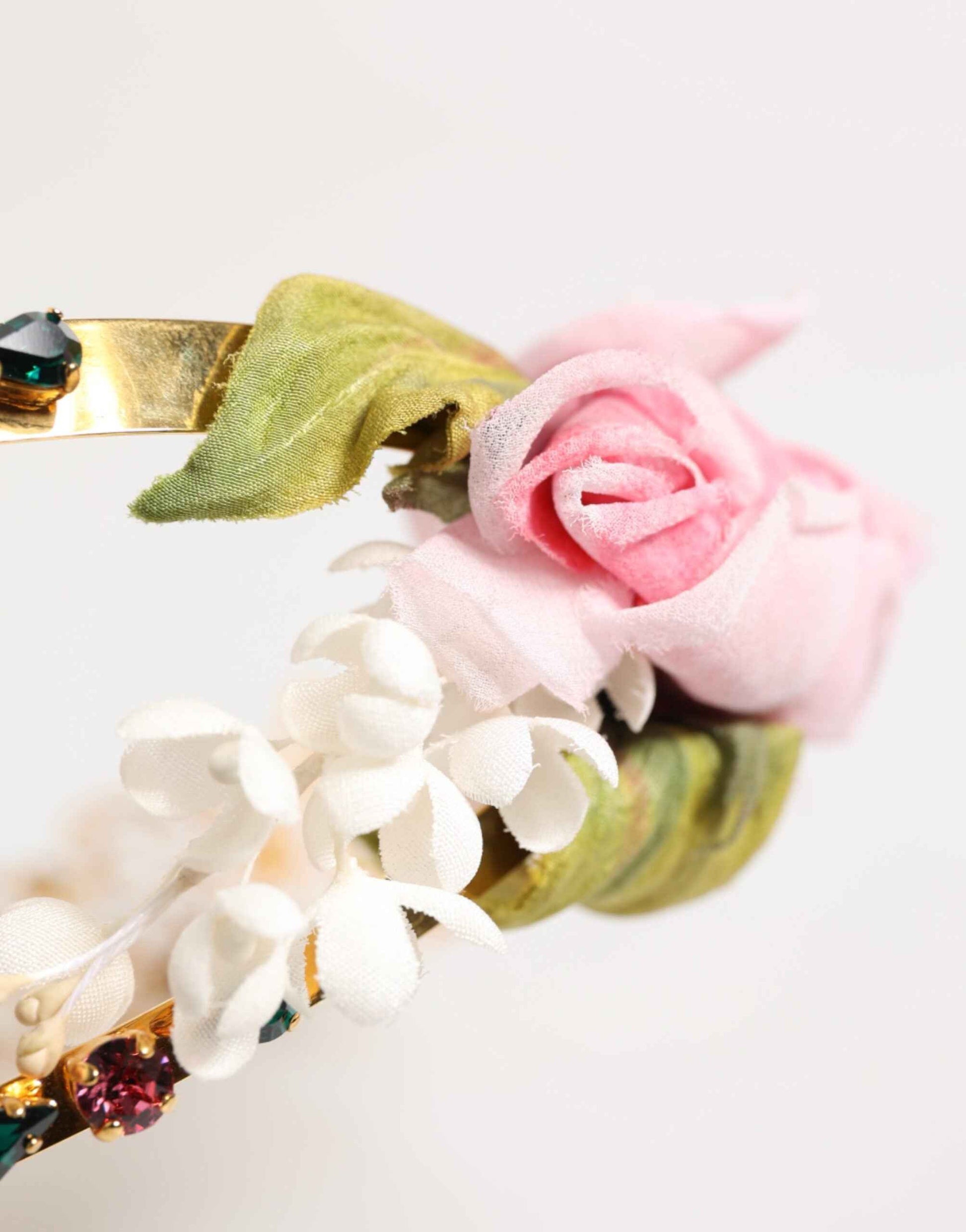 Dolce & Gabbana Gold Floral Tiara Pink Roses Crystal Crown Headband by Dolce & Gabbana