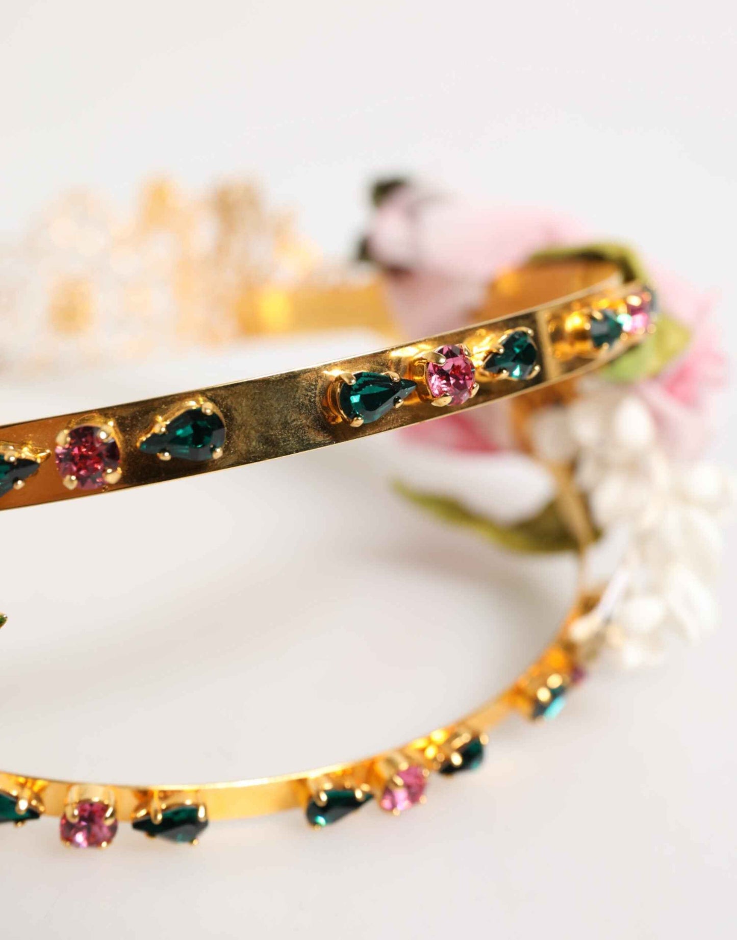 Dolce & Gabbana Gold Floral Tiara Pink Roses Crystal Crown Headband by Dolce & Gabbana