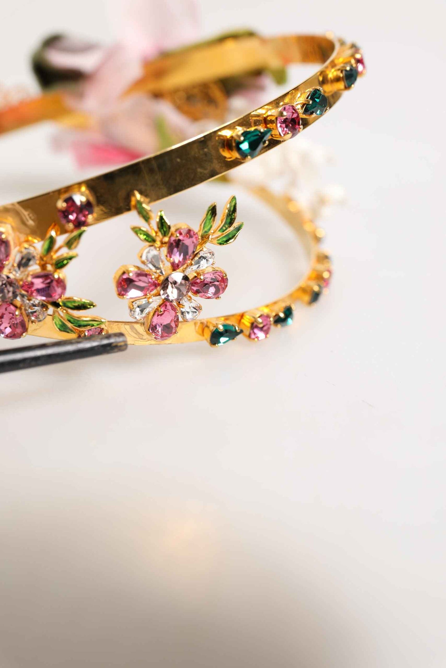 Dolce & Gabbana Gold Floral Tiara Pink Roses Crystal Crown Headband by Dolce & Gabbana