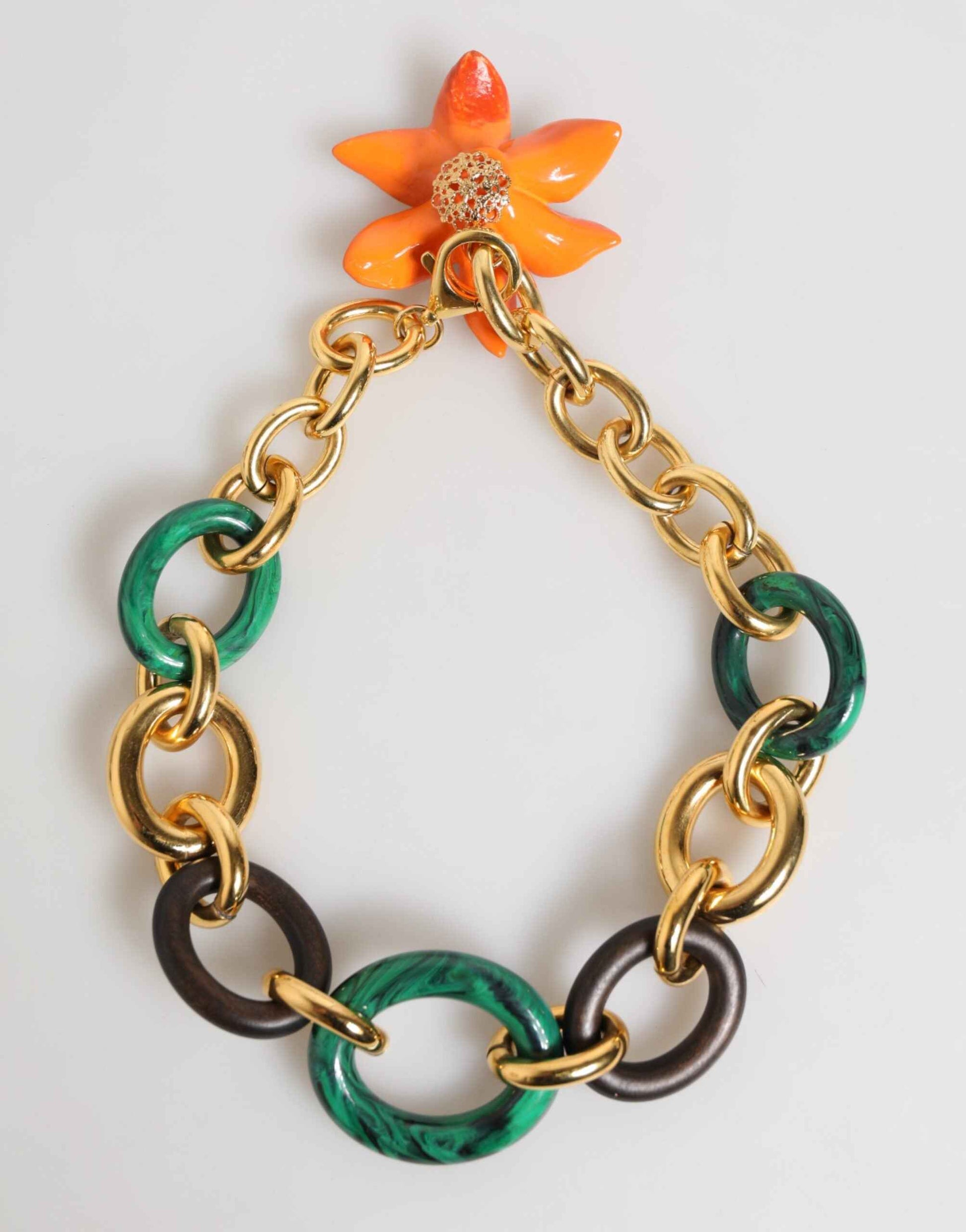 Dolce & Gabbana Multicolor Gold Brass Tiger Lily Floral Chai Necklace by Dolce & Gabbana