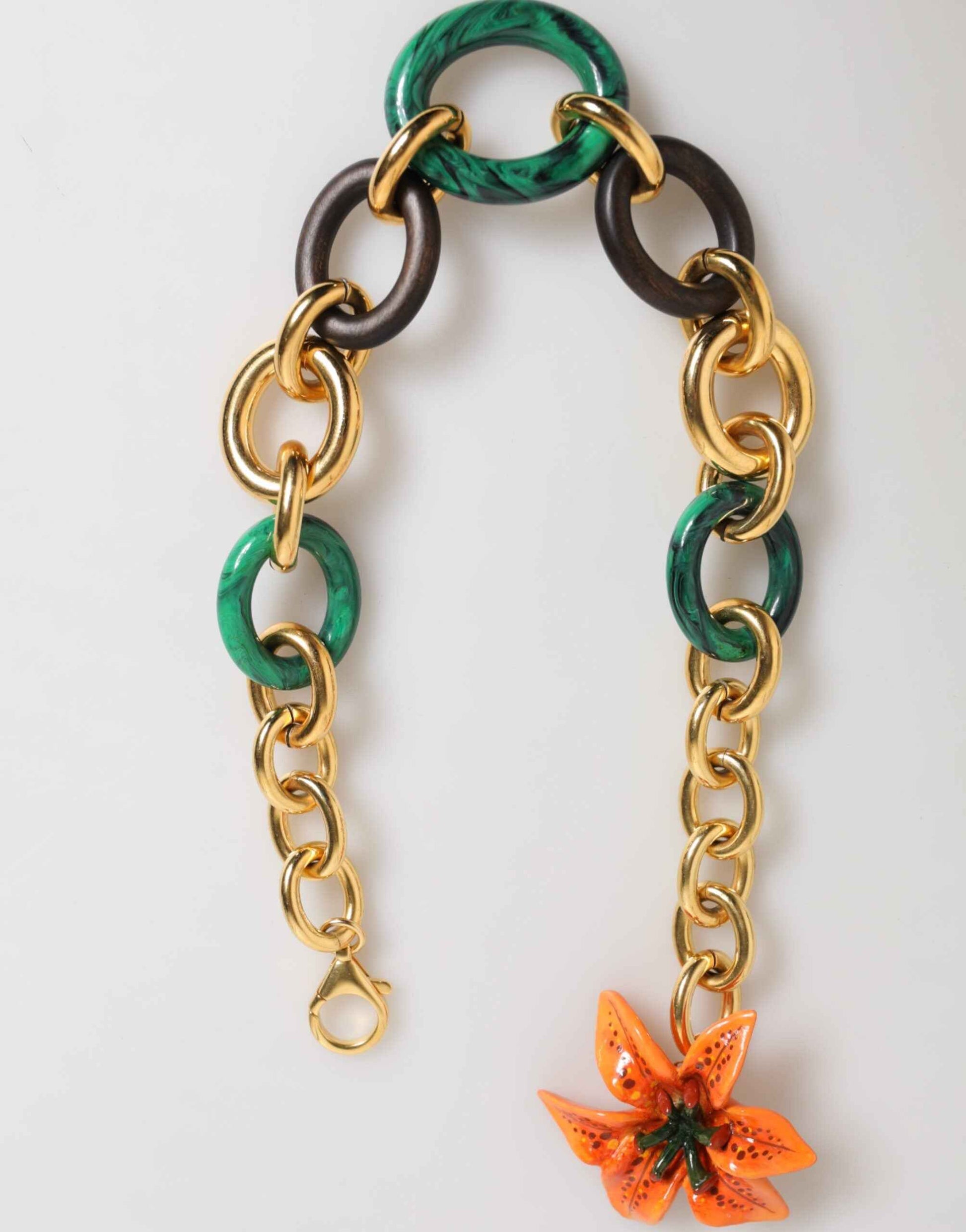 Dolce & Gabbana Multicolor Gold Brass Tiger Lily Floral Chai Necklace by Dolce & Gabbana