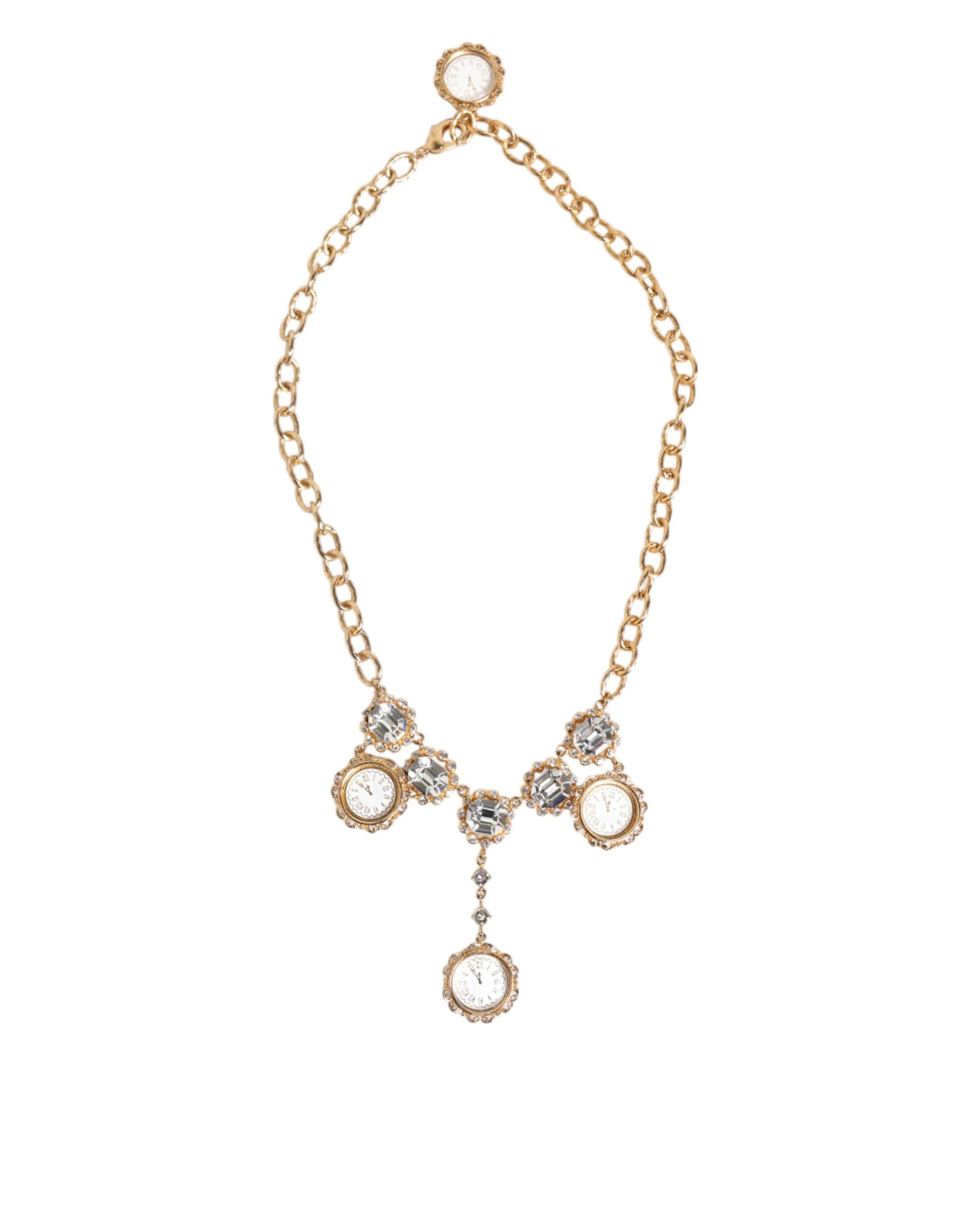 Dolce & Gabbana Gold Crystal Clock Face Pendant Statement Jewelry Necklace - from Dolce & Gabbana