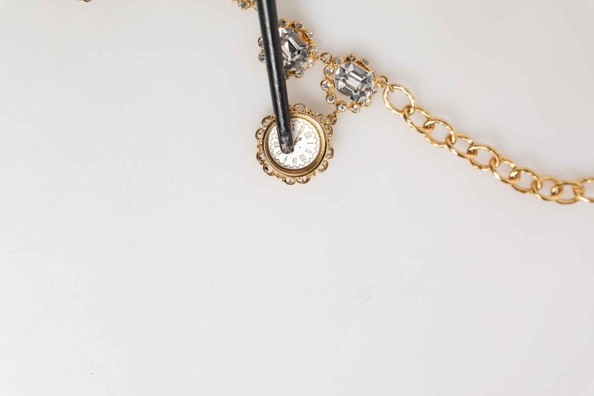 Dolce & Gabbana Gold Crystal Clock Face Pendant Statement Jewelry Necklace by Dolce & Gabbana