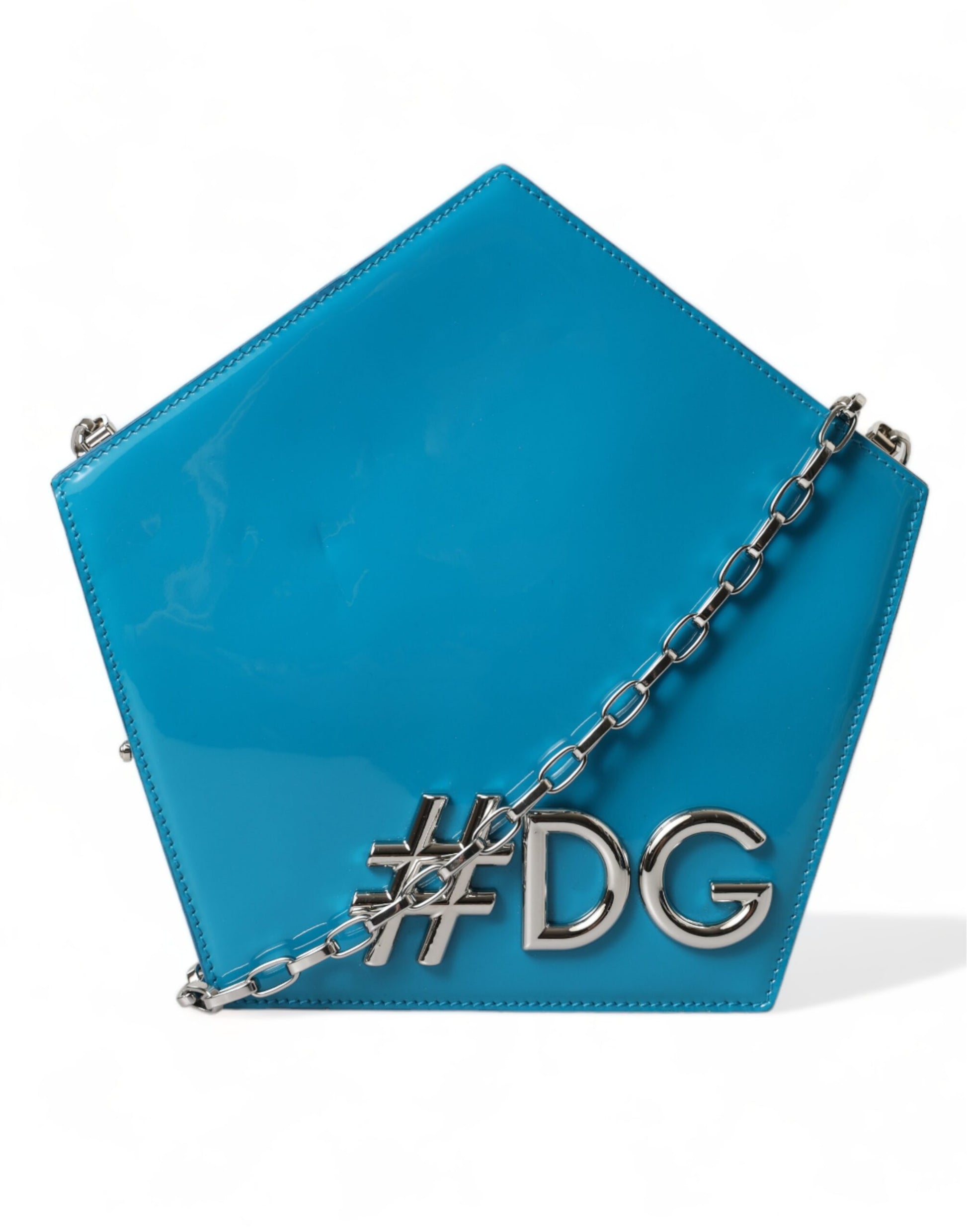 Dolce & Gabbana Blue Patent Leather Hashtag DG Shoulder Chain Flap Bag - from Dolce & Gabbana