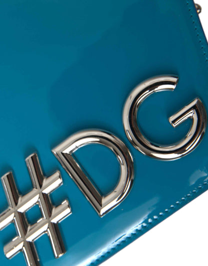 Dolce & Gabbana Blue Patent Leather Hashtag DG Shoulder Chain Flap Bag by Dolce & Gabbana