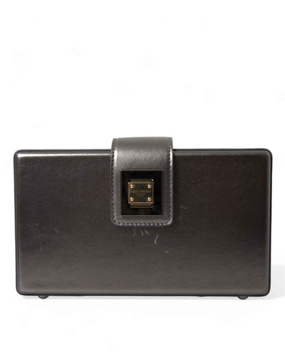 Dolce & Gabbana Steel Gray Leather Box Shape Shoulder Gold DG Logo Plaque Bag by Dolce & Gabbana