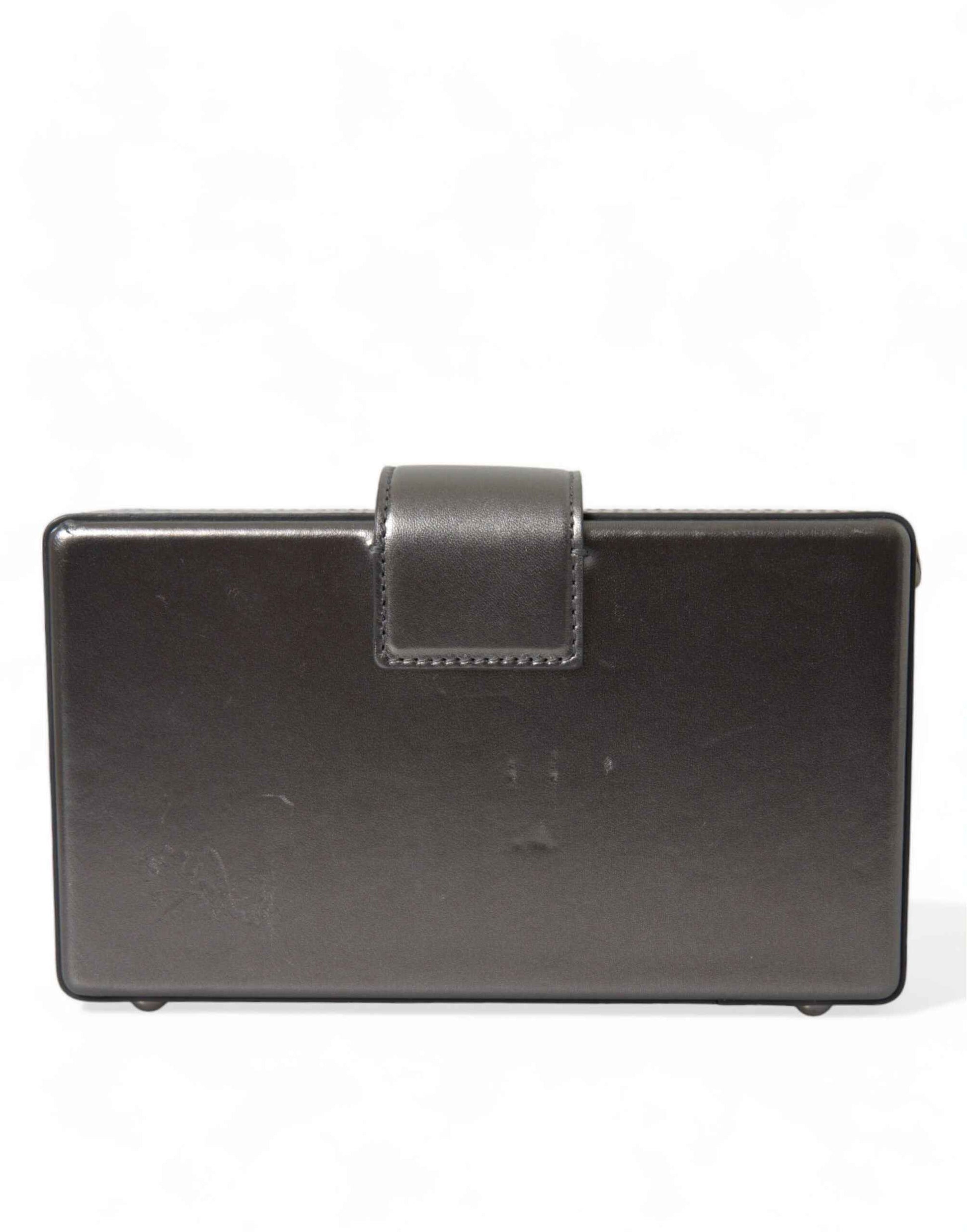 Dolce & Gabbana Steel Gray Leather Box Shape Shoulder Gold DG Logo Plaque Bag by Dolce & Gabbana